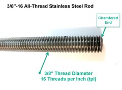 ALL-THREAD ROD STAINLESS STEEL Size: 1/4″; 3/8″; 1/2″ [Length Selectable]