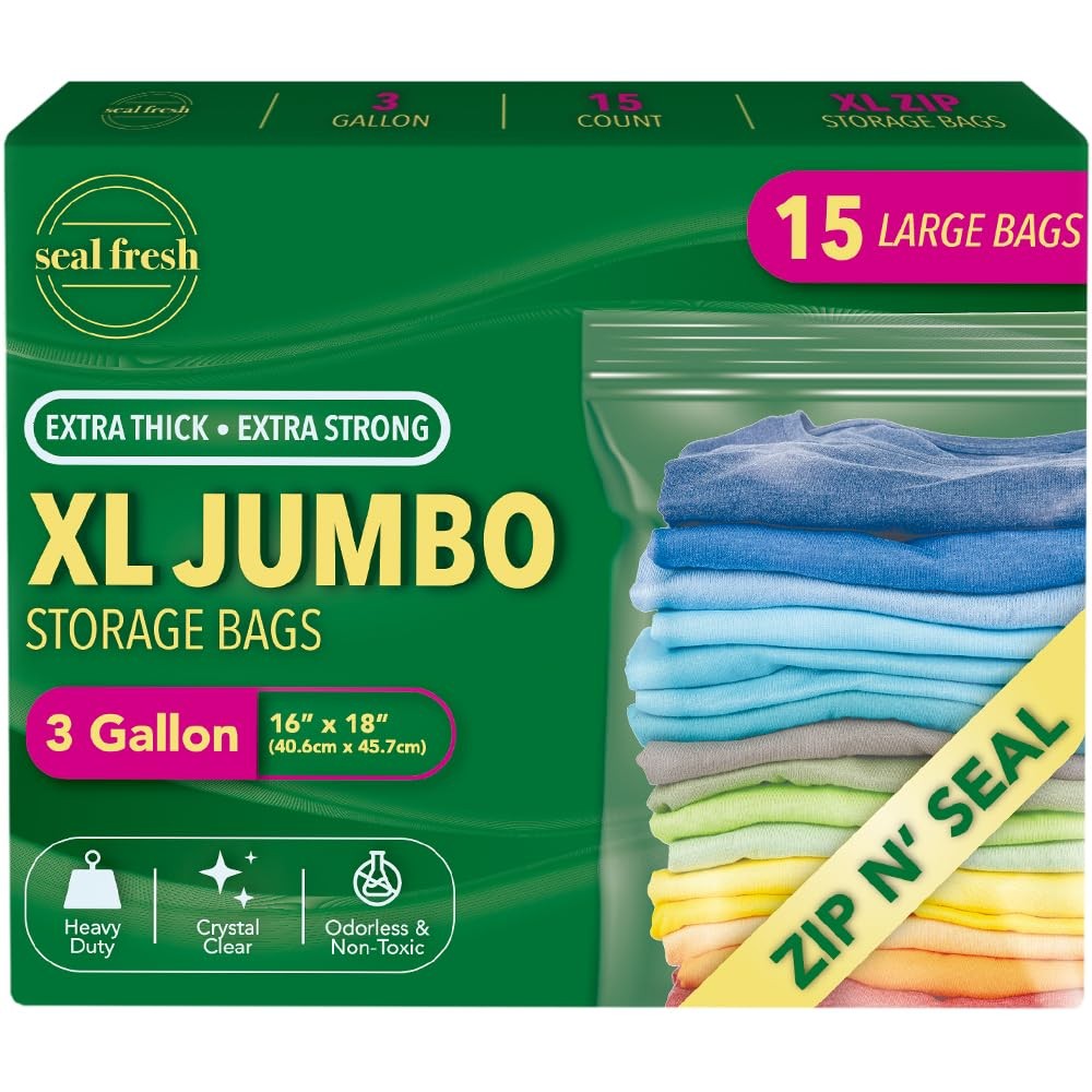 Large Plastic Storage Bags 3 Gallon Zip Lock Freezer Bags Reusable Clear
