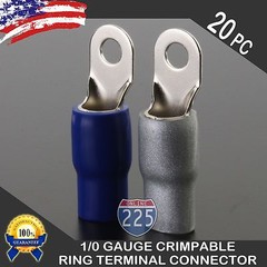 0 Gauge Platinum Ring Terminal 20 Pack 1/0 AWG Wire Crimp Blue Silver Boot 3/8″