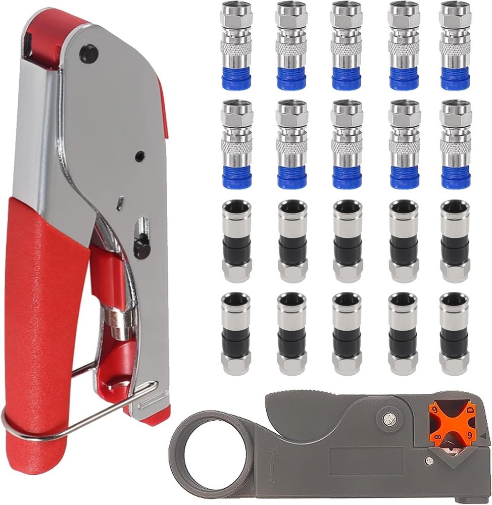 Coax Cable Crimper Tool Kit with 20pcs F Type RG59 RG6 Compression Connectors Co