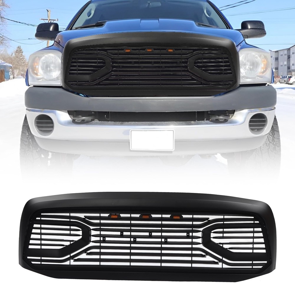 Front Horizontal Grille 2006-2008 Ram 1500 ABS Big Horn Style w/Lights Black