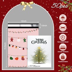 Jowlroel 50 Christmas Poly Mailer 12×15.5″ Waterproof Shipping Bags Festive