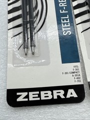 Lot 3 Packs (6 Total) Zebra Steel F-Refills Ballpoint Pens Black Ink .7mm FINE