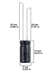 220uF 25V 6 * 12mm 20pcs Electrolytic Capacitor 220 uF MFD 25 Volt 0.24 * 0.47in