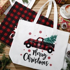 Bencailor 2 Pcs Christmas Canvas Tote Bags Classic Christmas, Red and Black
