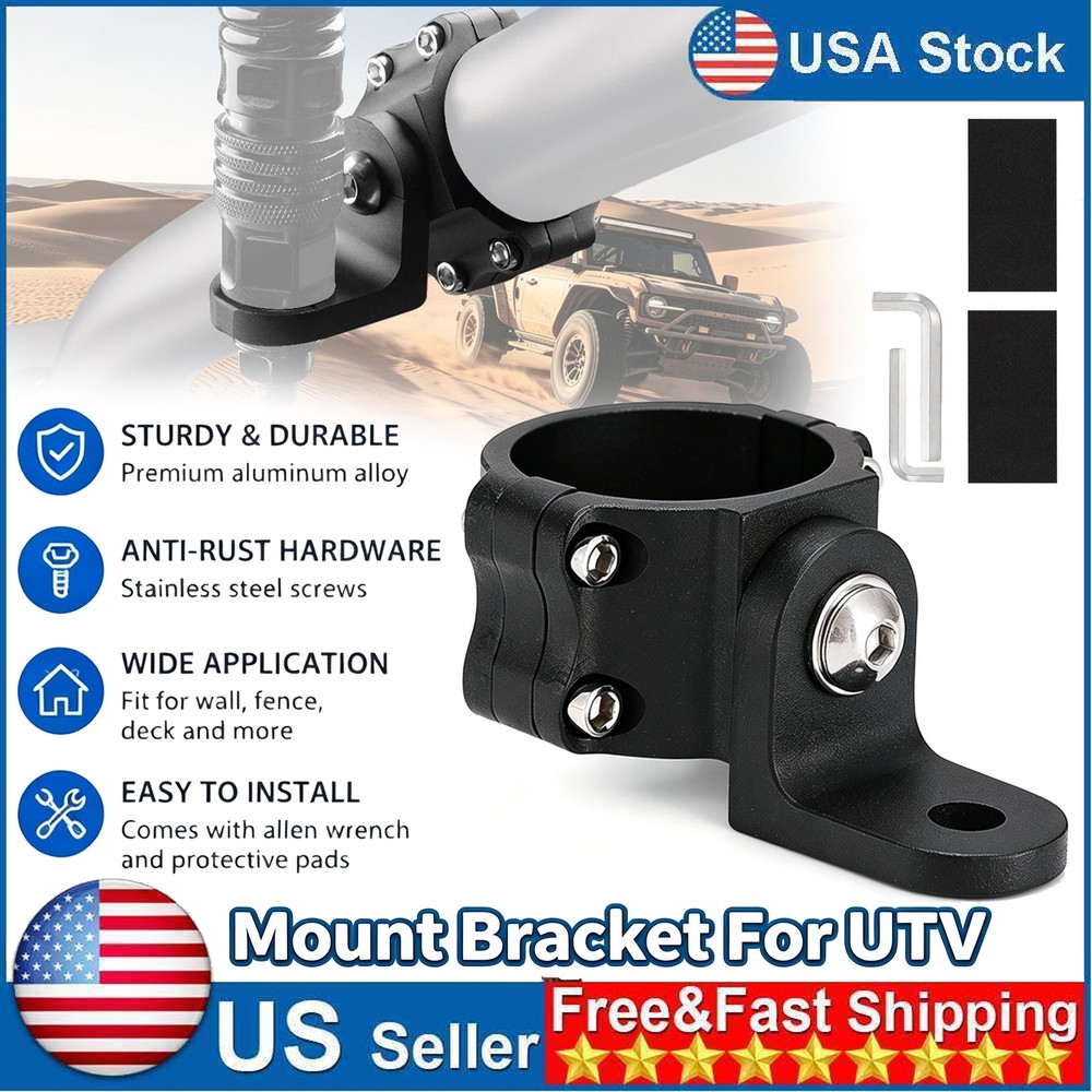 Aluminum UTV Roll Bar Flag Whip Light Bracket, 1.75″-2″ 360° Adjustable Mount