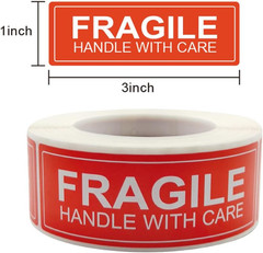 300PCS Fragile Stickers for Shipping Moving,1×3 Inch Small Glass Handle with Car