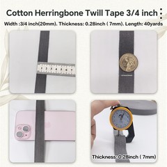 Dark Gray Twill Tape 3/4 Inch Wide – 40 Yards Herringbone Cotton Webbing Bias…