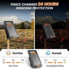 24 Hour Solar Electric Fence Charger, 10 Miles, Up to 10200v Output Range Ele…