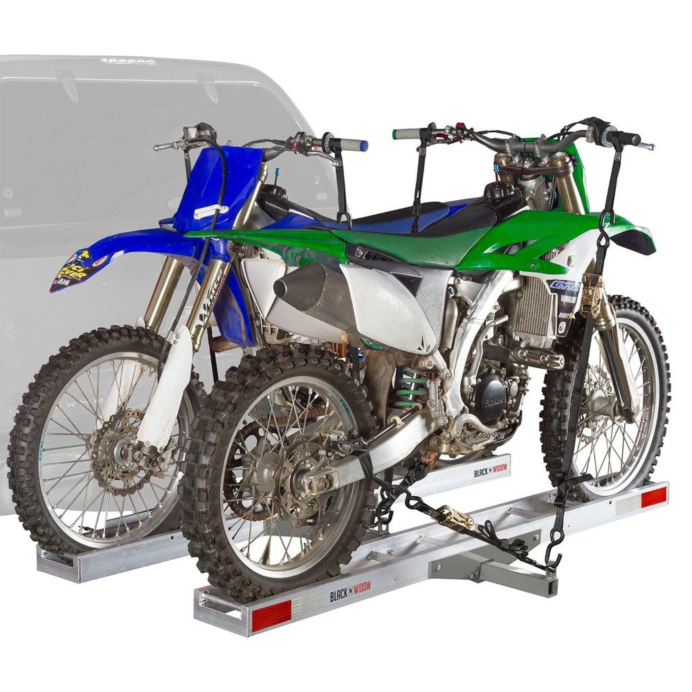 Black Widow Double Motorcycle Carrier with Ramp for 2″ Hitch, 600 Pound Capacity
