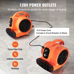 VEVOR 1000 CFM 3-Speed 1/4 HP Adjustable Air Mover Carpet Dryer Blower Floor Fan