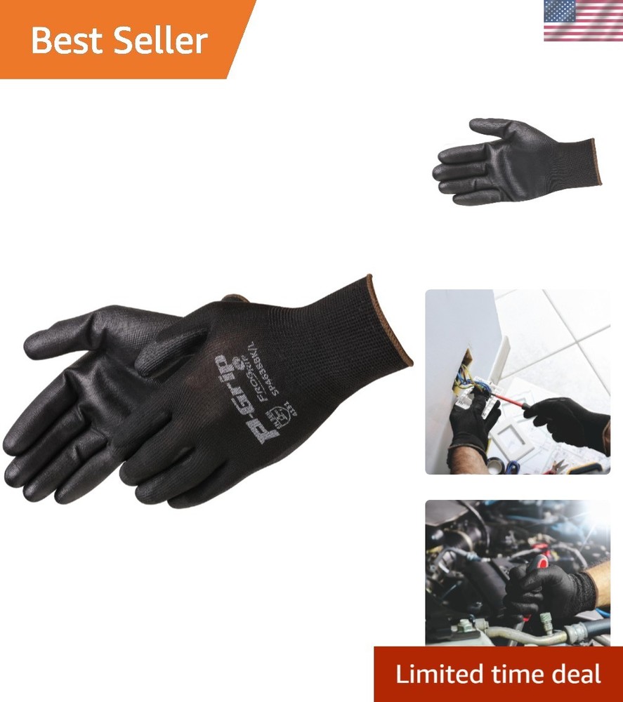 Liberty P-Grip Large Pack of 12 Ultra-Thin Gloves for Mechanics & Construction