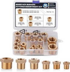18PCS Brass Hex Bushing Reducer Set, NPT Pipe Fittings 1/8″–3/4″ Assortment
