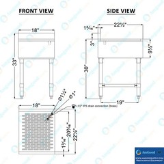 AmGood 18 in. x 22 in. Stainless Steel Underbar Drainboard