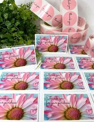 200 pc Business Set, Thank You Cards. Thank You Stickers, Pink Daisy 100 Sets