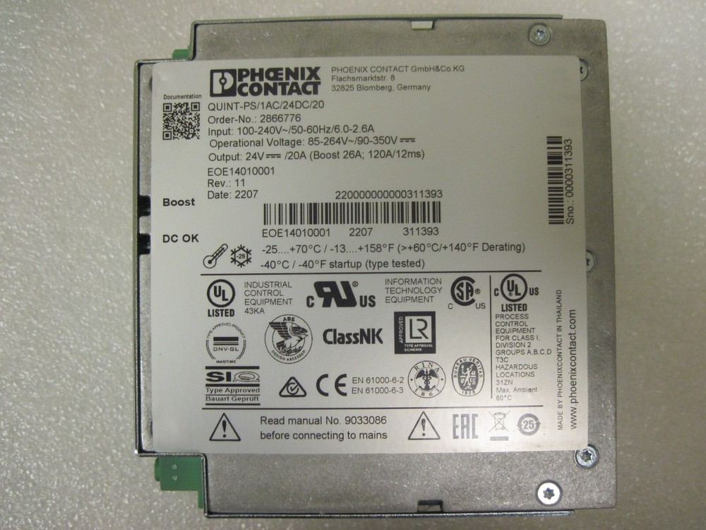 2866776 QUINT-PS/1AC/24DC/20 PHOENIX CONTACT