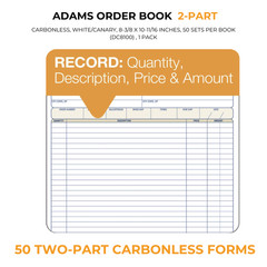 Adams Order Book 2-Part Carbonless WhiteCanary 8-38 x 10-1116 50 Sets