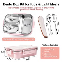 Vacaid 25Oz 18/8 Stainless Steel Lunch Kit Bento Fork/Spoon – 3 Leakproof