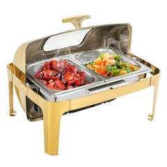 Roll Top Chafing Dish with 2 Food Pans & Visible Lid Restaurant Food Warmer