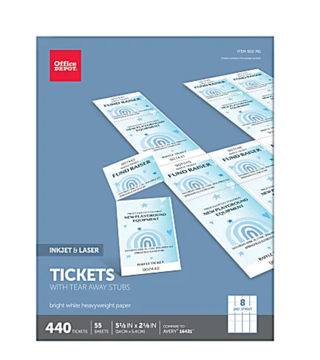 NEW Office Depot Inkjet/Laser Tickets, 5 1/2″ x 2 1/8″, Bright White, 440 Count