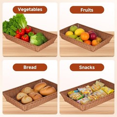 2 Pack Bread Basket Serving Tray 20.5×13 In with Clear Roll Top Cover and Metal