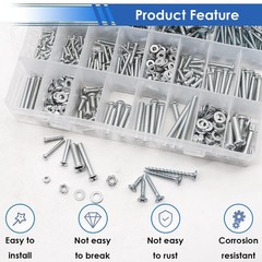 smseace 453Pcs Wood Screws with Nuts and Bolts Assortment Kit #6 #8, Silver