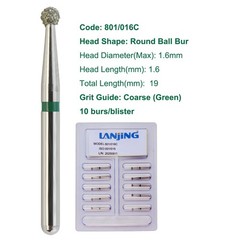 Multi-Use Dental Diamond Burs 801/016C Round Ball Bur Coarse Grit Friction Grip