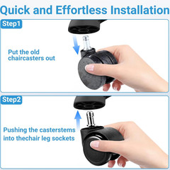 Office Chair Wheels Replacement 2 Inch Rubber Casters Heavy Duty Set of 5 Black