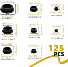 125PCS Rubber Hole Plugs Assortment 8 Sizes Snap Lock