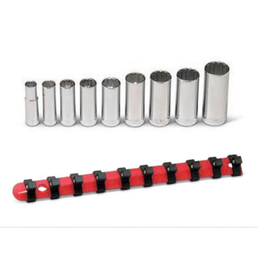 Wright Tool 300 3/8″ Drive Deep 12-Point Socket Set, 9-Pieces on Clip Rail