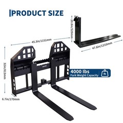 45″ 4000lb Pallet Fork Frame &48″ Blades Attachment for Skid Steer Kubota Bobcat