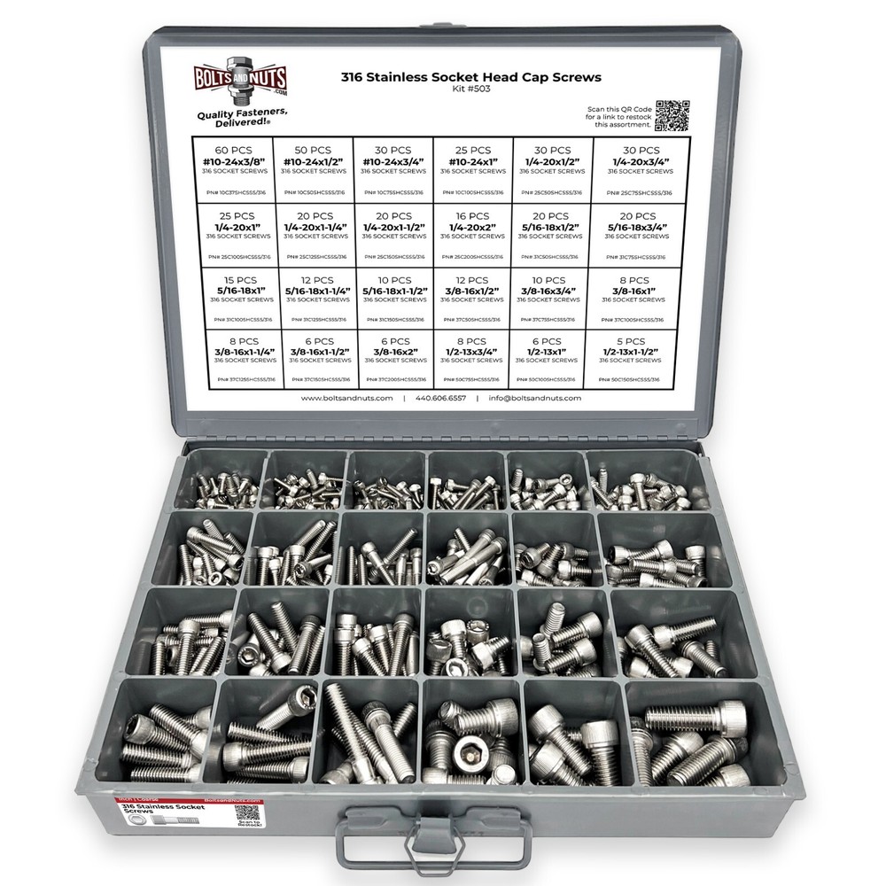 316 Stainless Steel Socket Head Cap Screws Assortment – 453 PCS