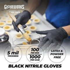2X Large Pack of 100 Black Nitrile Gloves Medium Duty 5 Mil for Chemical Prot…