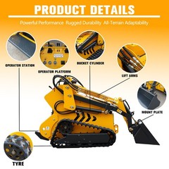 Tracked Mini Skid Steer Loader 23HP 3-Pumps System Self Leveling EPA Gas Engine