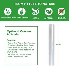 Ecoopts 100 Compostable Plastic Cling Wrap Dispenser Slide Cutter 12 Inch Food