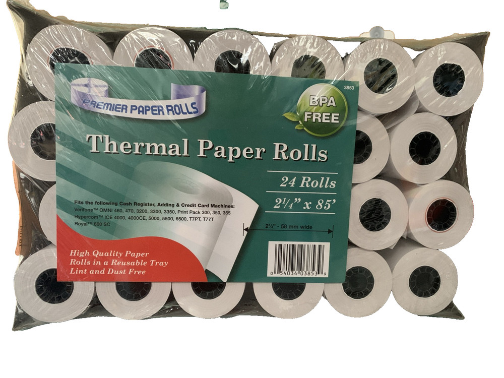 2 1/4″ X 85′ THERMAL PAPER 24 ROLLS PREMIUM BPA FREE ROLLS SHRINK WRAPPED ROLLS