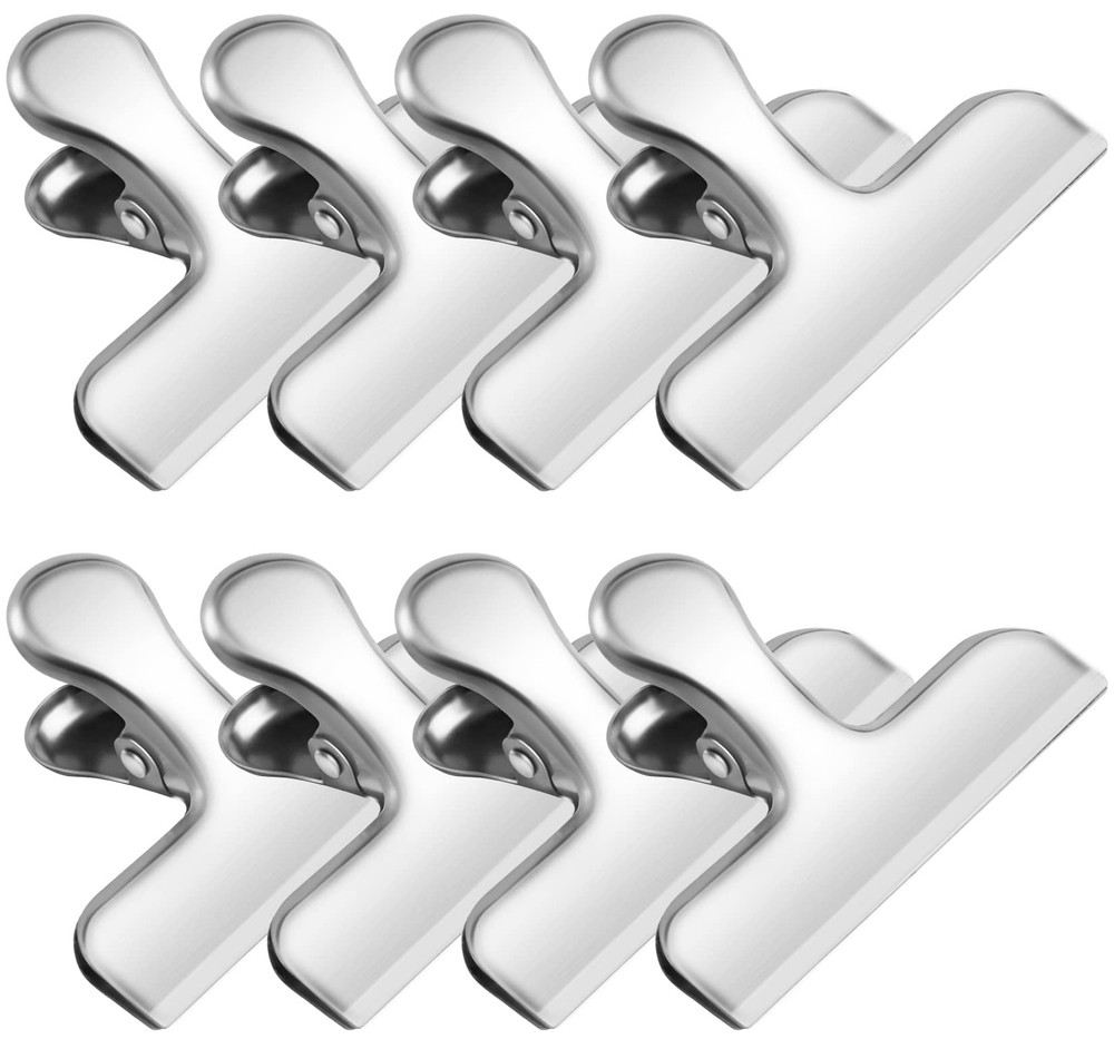 FINDMAG Chip Clip, 8 Pack Stainless Steel Bag Clips, Cute Set of 8, Silver