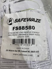 Safewaze FS88580 V-LINE Low Profile Energy Absorbing Lanyard w/ Snap Hooks 6ft