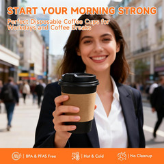 50 Pack 12 Oz Disposable Coffee Cups with Lids and Sleeves, Sturdy
