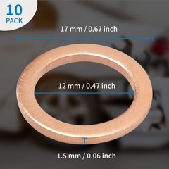 M12 Copper Oil Drain Plug Crush Washer Gasket Fits for BMW, M12 x 17 x 1.5, 10Pa