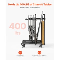 Folding Chair Rack Cart for 5 Tables+14 Chairs of 400LBS with Casters
