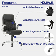 +Posture Ergonomic PU Leather Office Chair. Click5 Lumbar Support with Flipadjus
