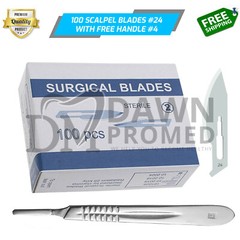 100 Sterile Surgical Blades #24 with Scalpel Handle #4 Medical ENT Dental