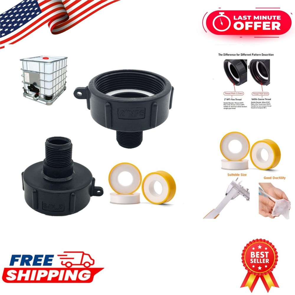 2PCS IBC Tote Water Tank Adapter 2″ NPS x 3/4″ BSP/NPT Food Grade
