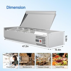ROVSUN 47″-59″ Refrigerated Condiment Prep Station Sandwich/Salad Prep Table