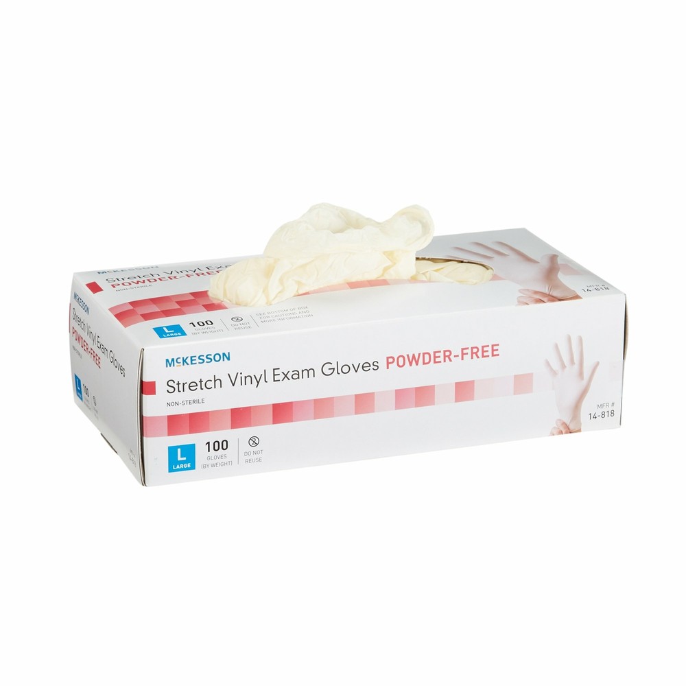 McKesson Stretch Vinyl Exam Glove Standard Cuff Length LARGE 100 per Box