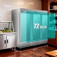 81″ W Commercial Fridge 72Cu.ft Stainless Steel, Fan Cooling, Digital Thermostat