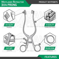 Weitlaner Retractor 5.5″ 3×4 Prong Blunt Surgical Veterinary Instrument German G