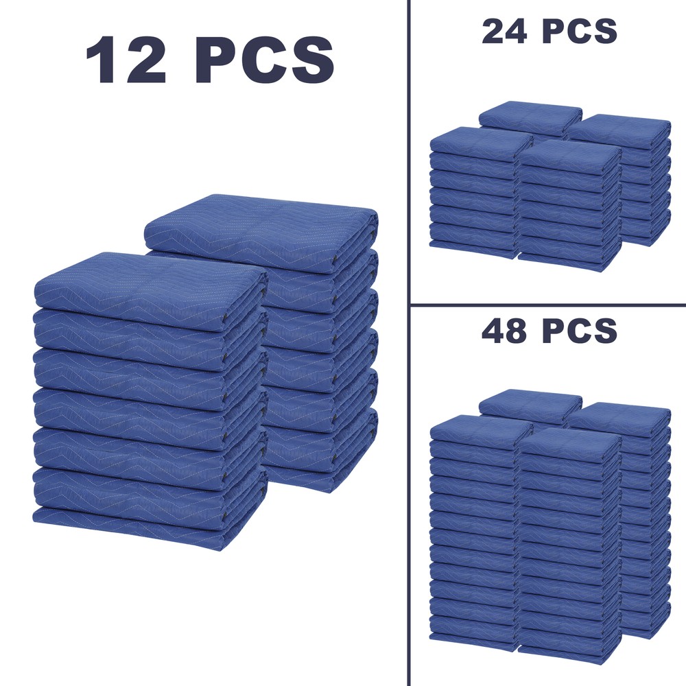 12/24/48 Pack Moving Blankets 80″ x 72″ Pro Economy Quilted Furniture Pads Blue