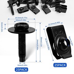 50Pack M6-1.0 U Clips Automotive Kit with Speed Nuts and Screw Clips – Universal